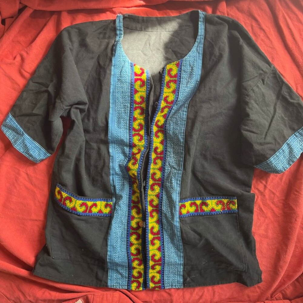 Blue Ethnic Embroidered Shirt